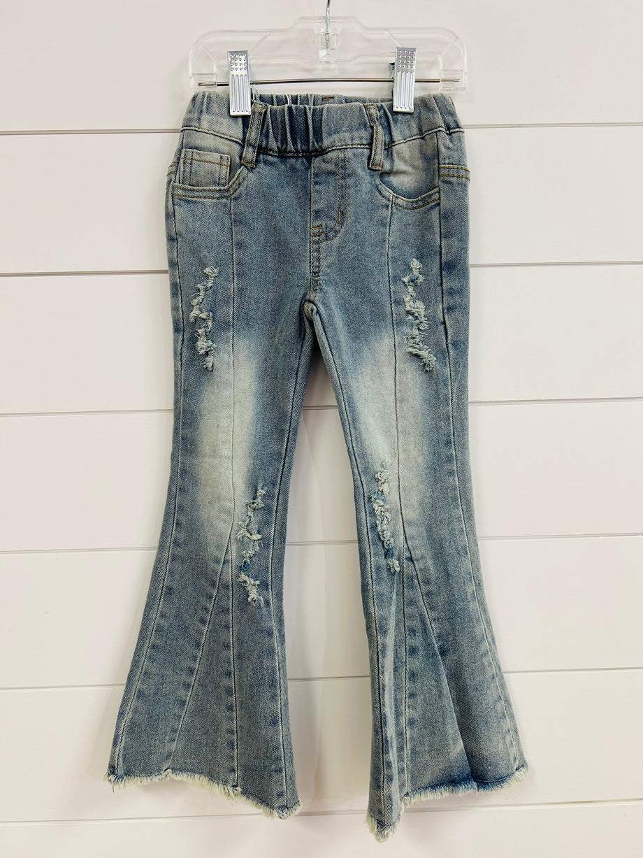 Faded Denim Bell Bottom Jeans – Addie Lou Blu